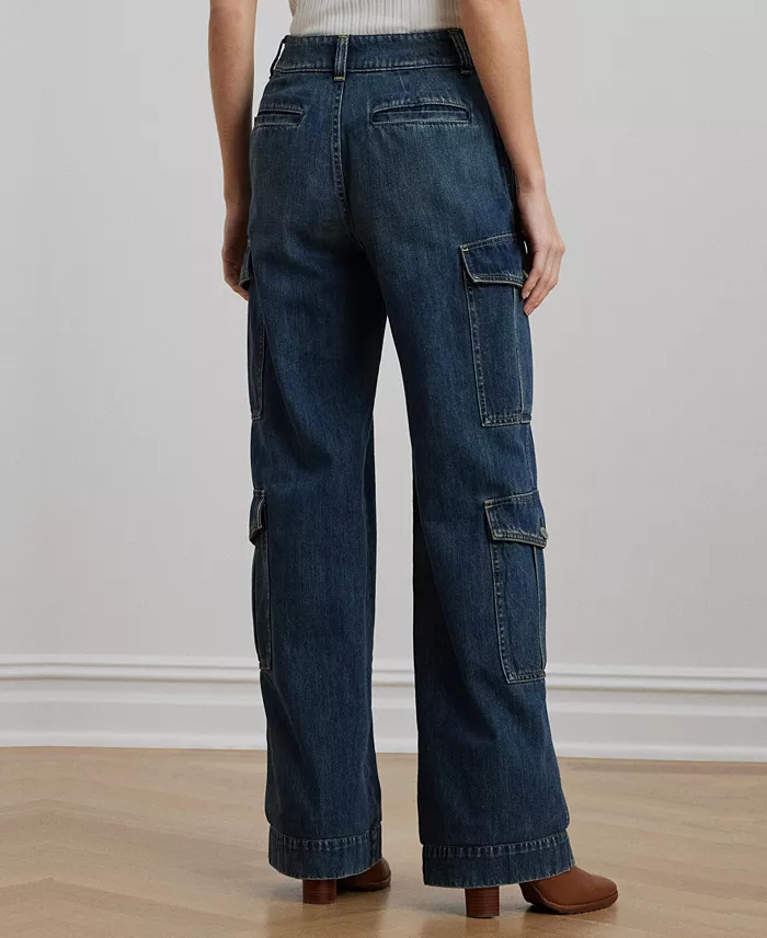Lauren Ralph Lauren Women's High-Rise Wide-Leg Cargo Jeans Women's Fashion Shoes & Accessories