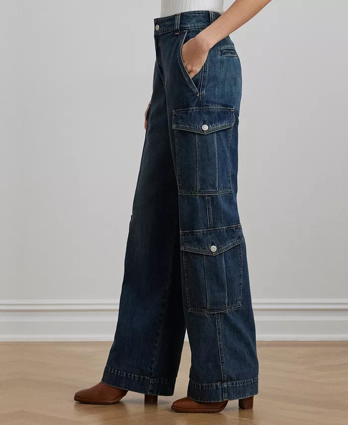 Lauren Ralph Lauren Women's High-Rise Wide-Leg Cargo Jeans Women's Fashion Shoes & Accessories