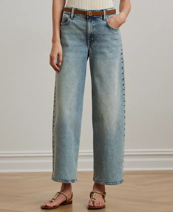 Lauren Ralph Lauren Women's High-Rise Wide-Leg Cropped Jeans Women's Fashion Shoes & Accessories