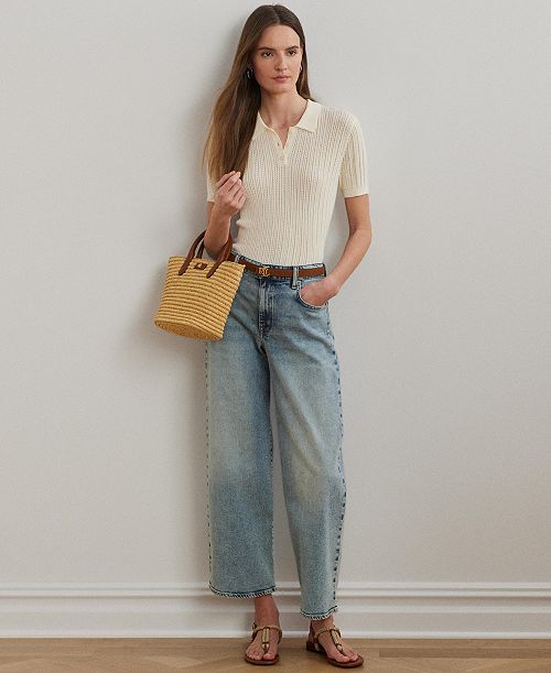 Lauren Ralph Lauren Women's High-Rise Wide-Leg Cropped Jeans Women's Fashion Shoes & Accessories