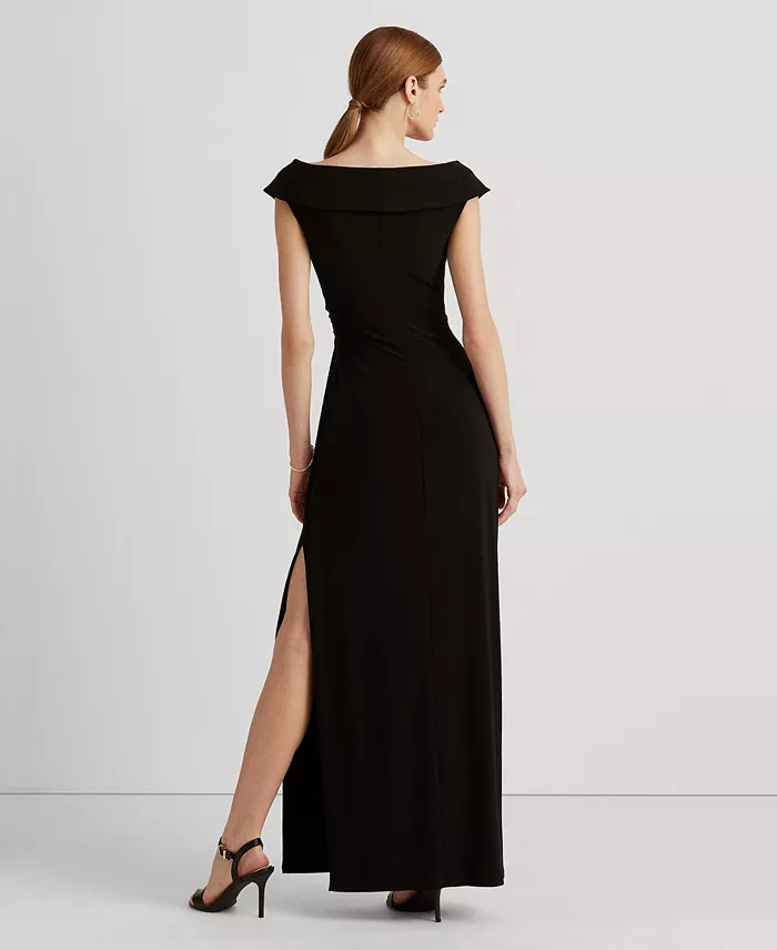 Lauren Ralph Lauren Women's Jersey Off-the-Shoulder Side-Slit Column Gown Women's Fashion Shoes & Accessories