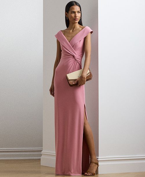 Lauren Ralph Lauren Women's Jersey Off-the-Shoulder Gown Women's Fashion Shoes & Accessories