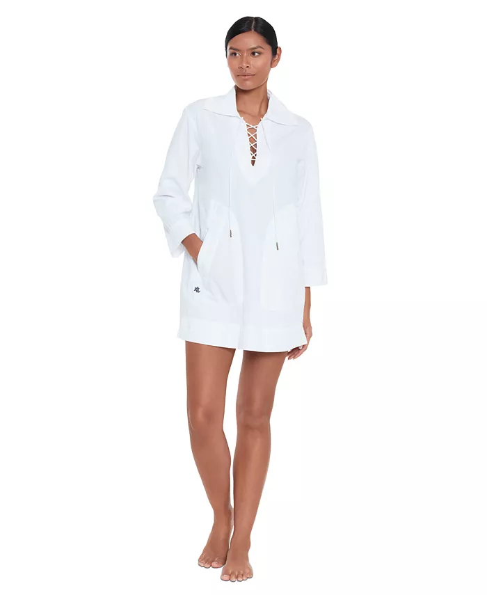 Lauren Ralph Lauren Women's Lace-Up Tunic Cover-Up Women's Fashion Shoes & Accessories