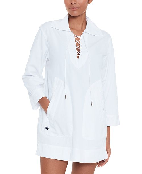 Lauren Ralph Lauren Women's Lace-Up Tunic Cover-Up Women's Fashion Shoes & Accessories