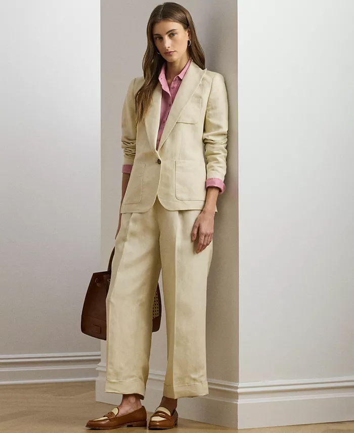 Lauren Ralph Lauren Women's Linen-Blend Twill Blazer Women's Fashion Shoes & Accessories