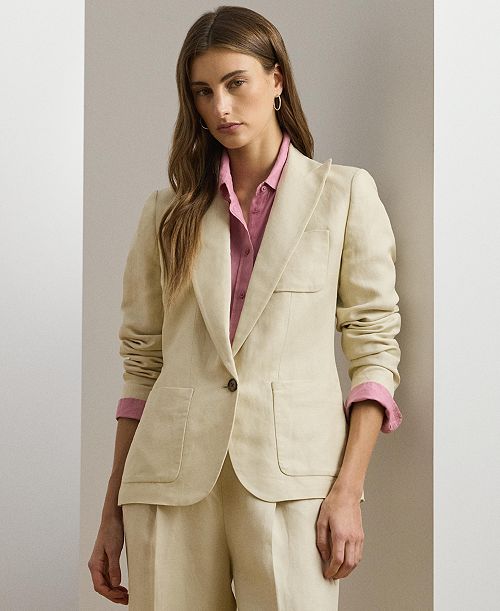 Lauren Ralph Lauren Women's Linen-Blend Twill Blazer Women's Fashion Shoes & Accessories