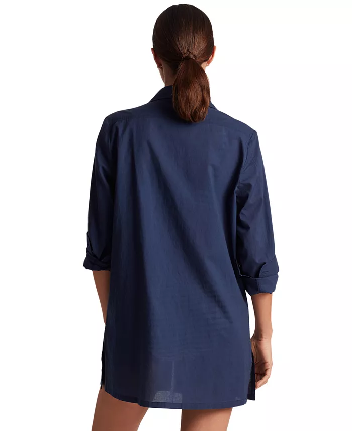 Lauren Ralph Lauren Women's Logo Embroidered Shirt Swim Cover-Up Women's Fashion Shoes & Accessories