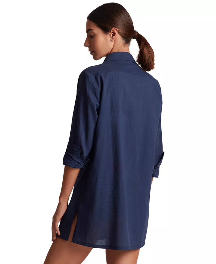 Lauren Ralph Lauren Women's Logo Embroidered Shirt Swim Cover-Up Women's Fashion Shoes & Accessories