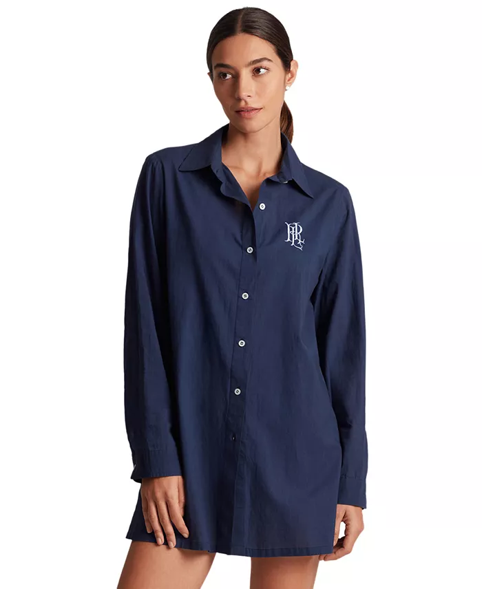 Lauren Ralph Lauren Women's Logo Embroidered Shirt Swim Cover-Up Women's Fashion Shoes & Accessories