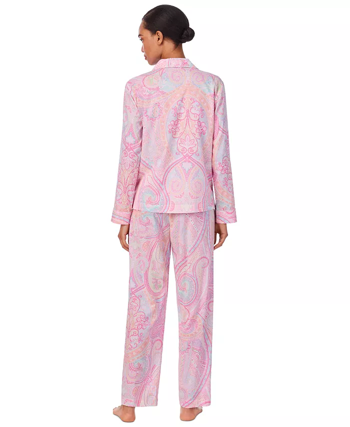 Lauren Ralph Lauren Women's Long Sleeve Notch Collar Long Pant Pajama Set Women's Fashion Shoes & Accessories