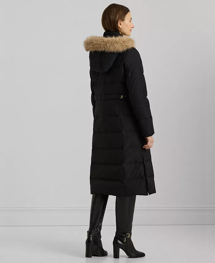 Lauren Ralph Lauren Women's Maxi Faux-Fur-Trimmed Hooded Puffer Coat Women's Fashion Shoes & Accessories