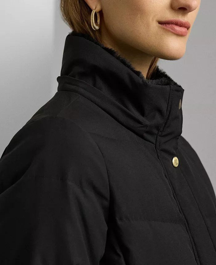 Lauren Ralph Lauren Women's Maxi Faux-Fur-Trimmed Hooded Puffer Coat Women's Fashion Shoes & Accessories