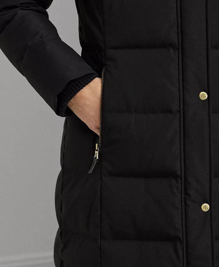 Lauren Ralph Lauren Women's Maxi Faux-Fur-Trimmed Hooded Puffer Coat Women's Fashion Shoes & Accessories