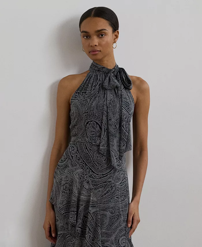 Lauren Ralph Lauren Women's Paisley Belted Georgette Tiered Gown Women's Fashion Shoes & Accessories