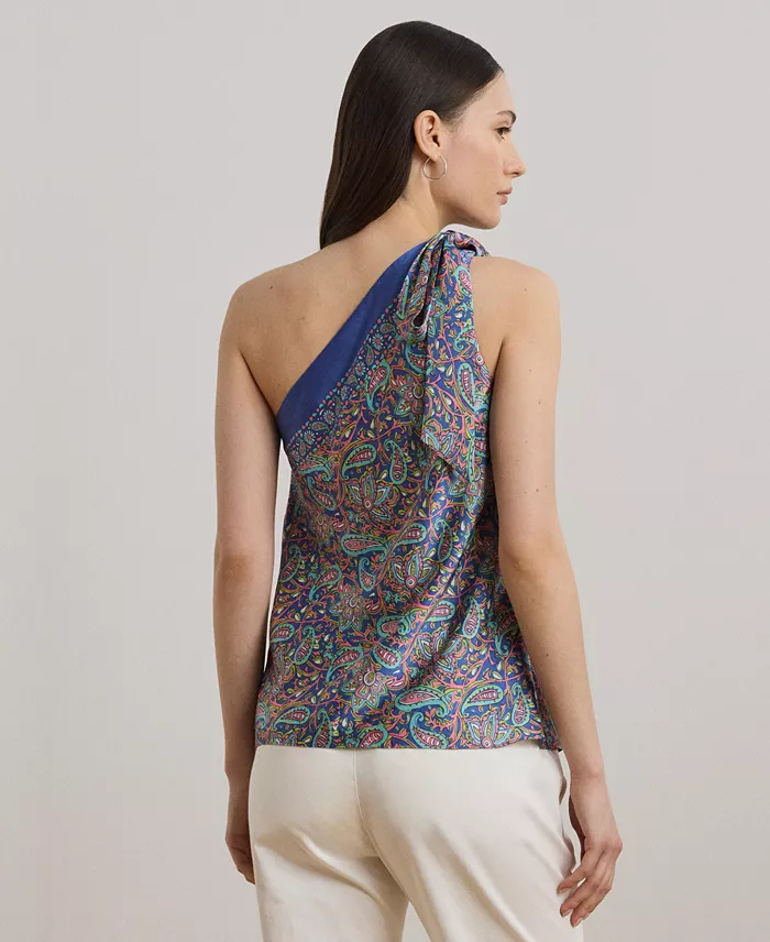 Lauren Ralph Lauren Women's Paisley Twill One-Shoulder Blouse Women's Fashion Shoes & Accessories