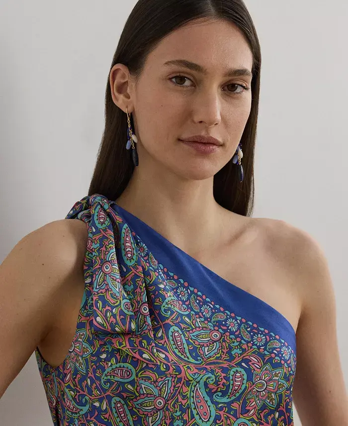 Lauren Ralph Lauren Women's Paisley Twill One-Shoulder Blouse Women's Fashion Shoes & Accessories