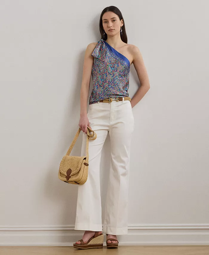 Lauren Ralph Lauren Women's Paisley Twill One-Shoulder Blouse Women's Fashion Shoes & Accessories