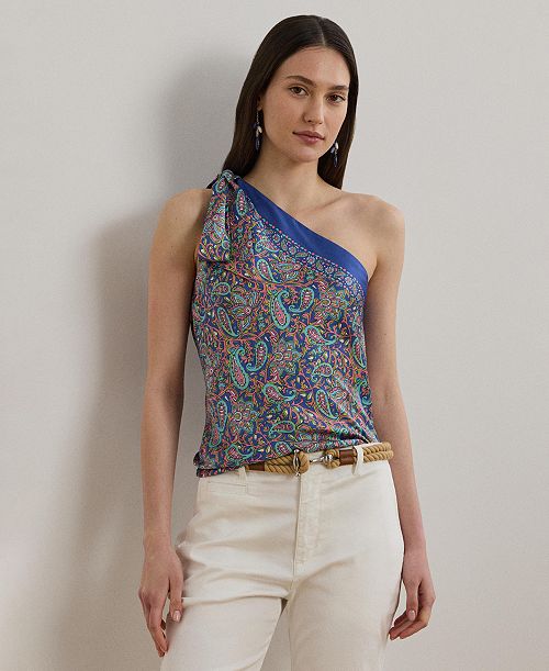 Lauren Ralph Lauren Women's Paisley Twill One-Shoulder Blouse Women's Fashion Shoes & Accessories