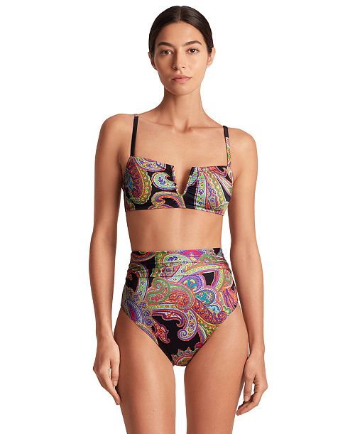 Lauren Ralph Lauren Women's Paisley U-Wire Bikini Top & High-Waist Bottoms Women's Fashion Shoes & Accessories