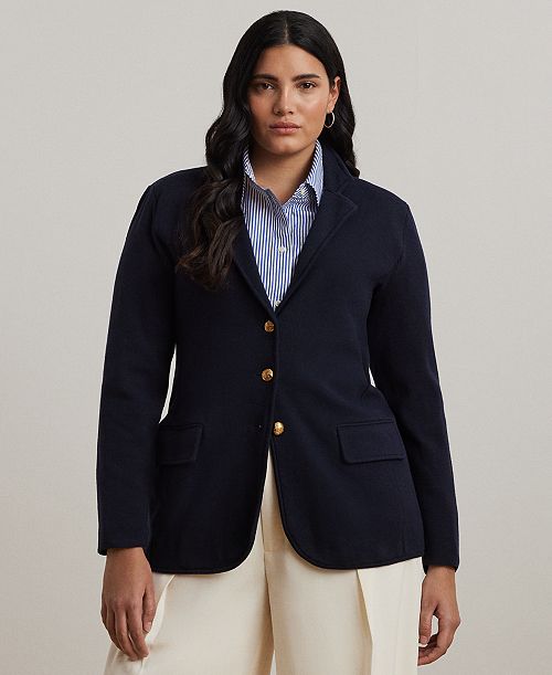Lauren Ralph Lauren Women's Plus Size Combed Cotton Single-Breasted Blazer Women's Fashion Shoes & Accessories