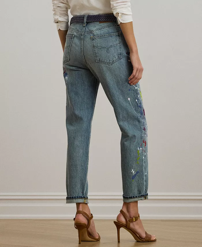 Lauren Ralph Lauren Women's Print Boyfriend Tapered Ankle Jeans Women's Fashion Shoes & Accessories