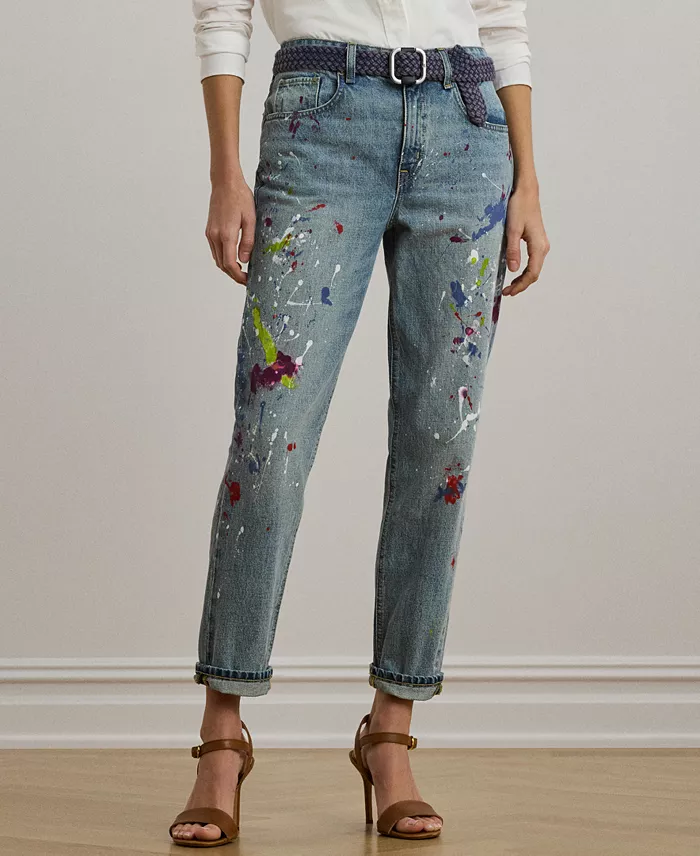 Lauren Ralph Lauren Women's Print Boyfriend Tapered Ankle Jeans Women's Fashion Shoes & Accessories