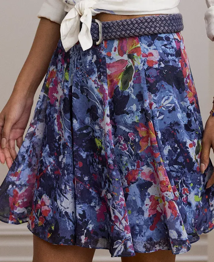 Lauren Ralph Lauren Women's Print Crinkle Georgette Miniskirt Women's Fashion Shoes & Accessories