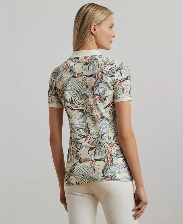 Lauren Ralph Lauren Women's Print Stretch Piqué Polo Shirt Women's Fashion Shoes & Accessories