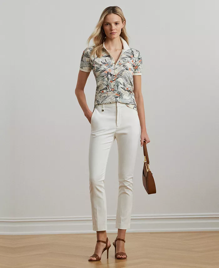 Lauren Ralph Lauren Women's Print Stretch Piqué Polo Shirt Women's Fashion Shoes & Accessories