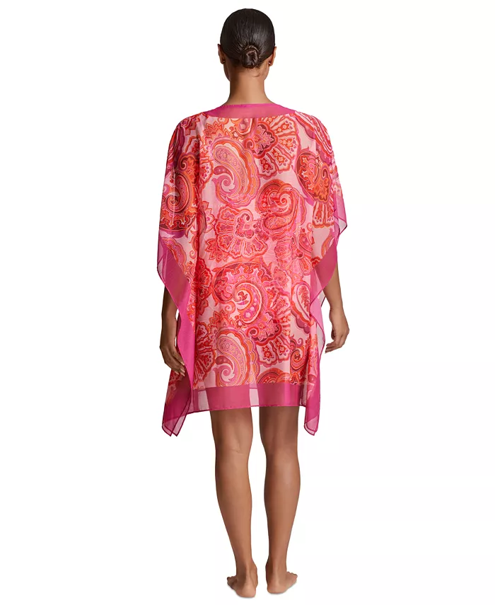 Lauren Ralph Lauren Women's Printed Border-Trim Poncho Cover-Up Women's Fashion Shoes & Accessories