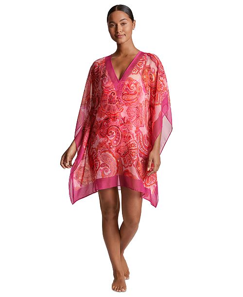 Lauren Ralph Lauren Women's Printed Border-Trim Poncho Cover-Up Women's Fashion Shoes & Accessories