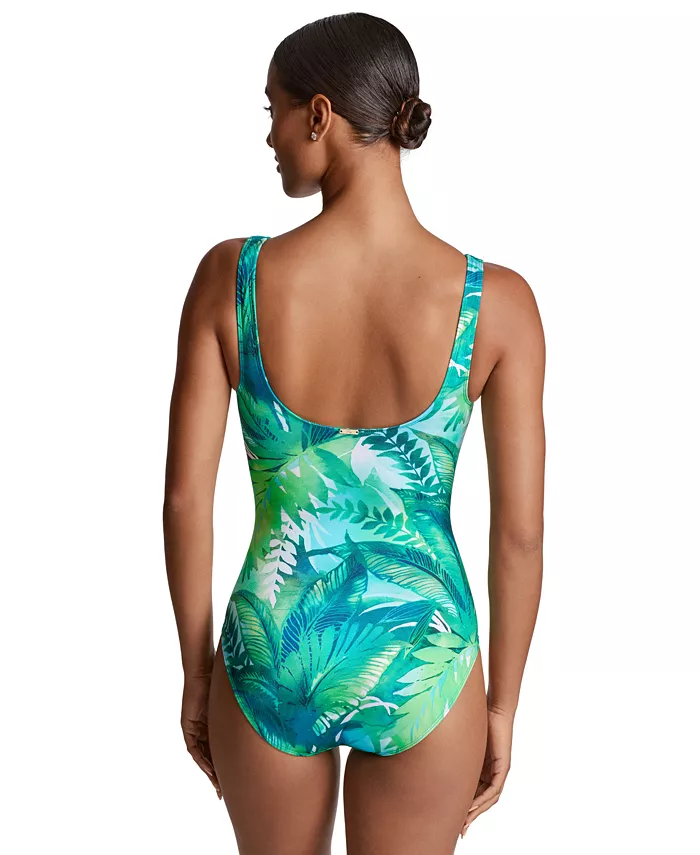 Lauren Ralph Lauren Women's Printed Square-Ring One-Piece Swimsuit Women's Fashion Shoes & Accessories