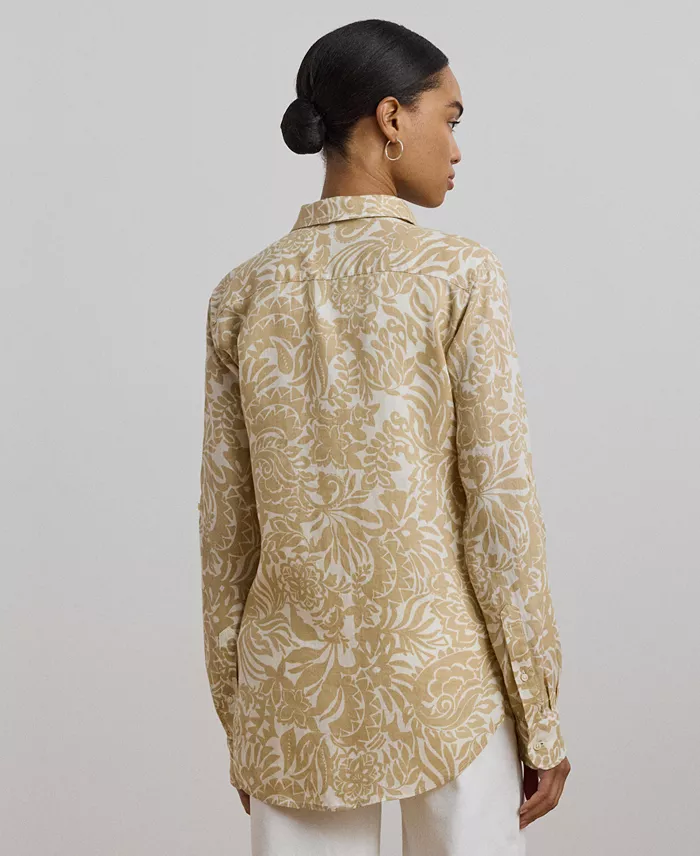Lauren Ralph Lauren Women's Relaxed-Fit Floral Linen Shirt Regular & Petite Women's Fashion Shoes & Accessories