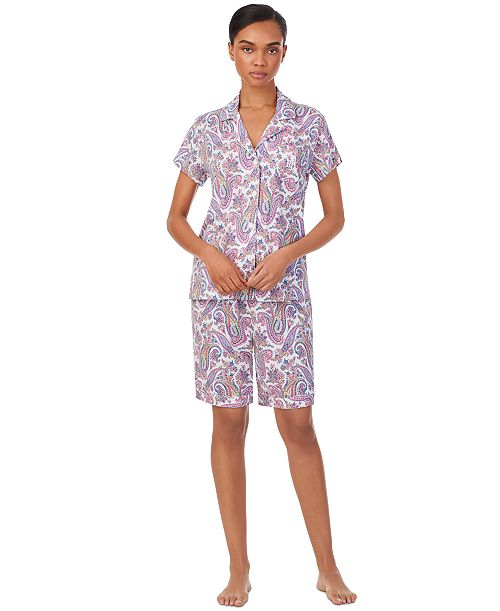 Lauren Ralph Lauren Women's Short-Sleeve Bermuda Pajama Set Women's Fashion Shoes & Accessories
