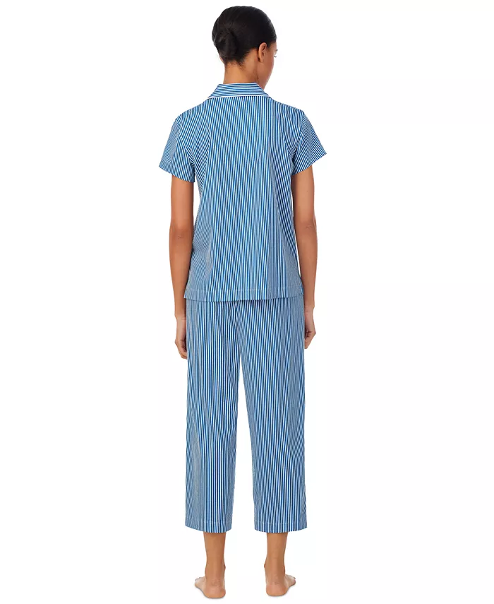 Lauren Ralph Lauren Women's Short-Sleeve Cropped Pajama Set Women's Fashion Shoes & Accessories