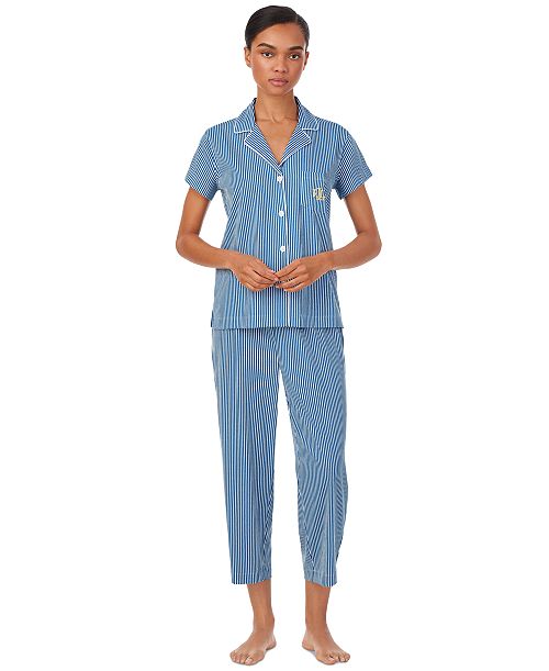 Lauren Ralph Lauren Women's Short-Sleeve Cropped Pajama Set Women's Fashion Shoes & Accessories