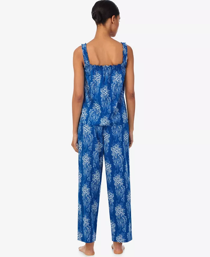 Lauren Ralph Lauren Women's Square Smocked Neck Cropped Pant Pajama Set Women's Fashion Shoes & Accessories