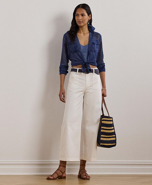 Lauren Ralph Lauren Women's Stretch Chino Wide-Leg Cropped Pants Women's Fashion Shoes & Accessories
