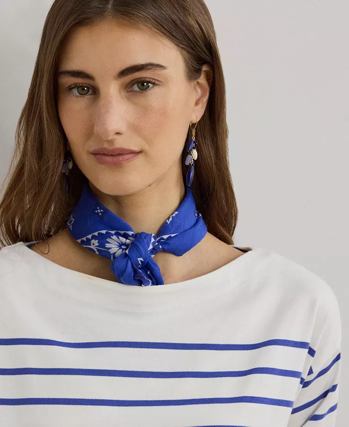 Lauren Ralph Lauren Women's Striped Cotton Jersey Boatneck Top Women's Fashion Shoes & Accessories