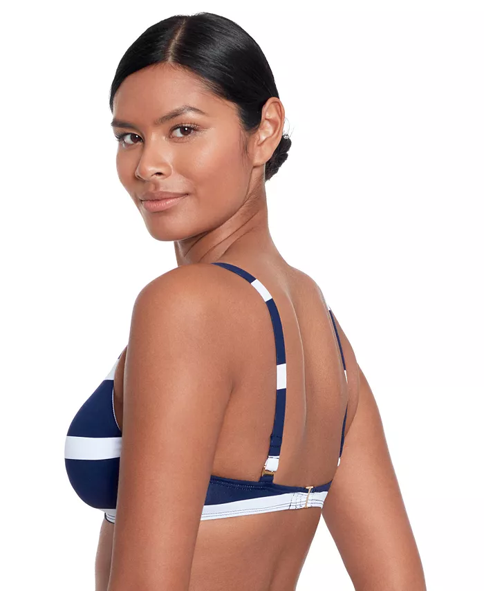 Lauren Ralph Lauren Women's Striped O-Ring Bikini Top Women's Fashion Shoes & Accessories