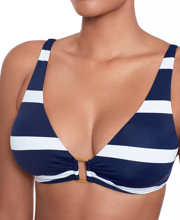 Lauren Ralph Lauren Women's Striped O-Ring Bikini Top Women's Fashion Shoes & Accessories