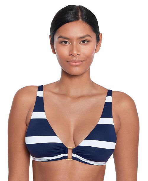 Lauren Ralph Lauren Women's Striped O-Ring Bikini Top Women's Fashion Shoes & Accessories