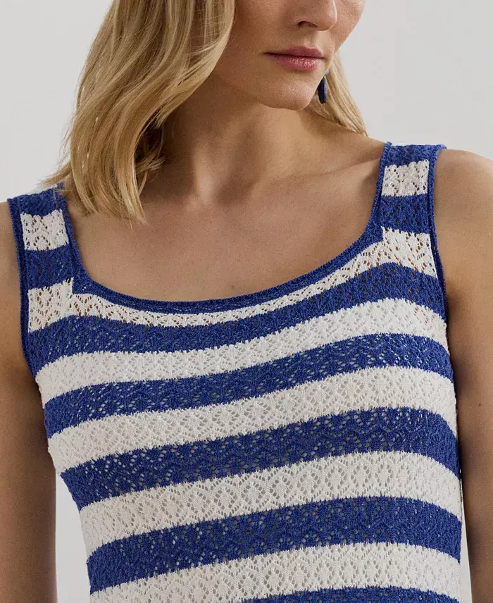 Lauren Ralph Lauren Women's Striped Pointelle-Knit Sweater Dress Women's Fashion Shoes & Accessories