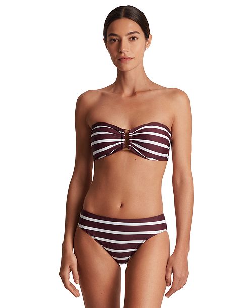 Lauren Ralph Lauren Women's Striped Ring Bandeau Bikini Top & Hipster Bottoms Women's Fashion Shoes & Accessories
