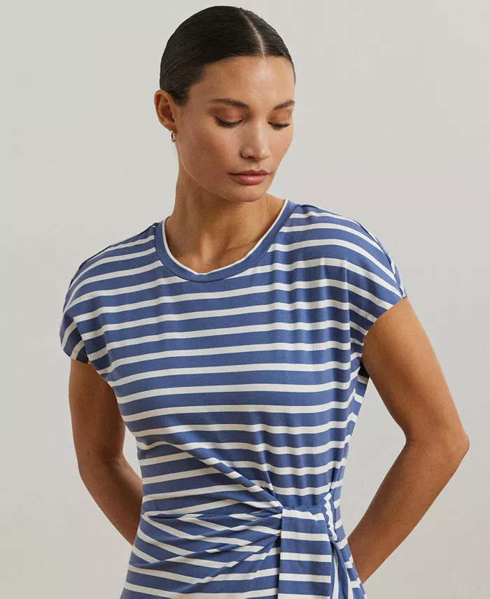 Lauren Ralph Lauren Women's Striped Tie-Front Jersey Dress Women's Fashion Shoes & Accessories
