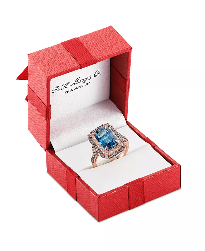 Le Vian Deep Sea Blue Topaz (3-7/8 Ct. T.w.) & Diamond (5/8 Ct. T.w.) Double Halo Ring In 14k Rose Gold (Also Available In 14K White Gold Or 14k Yellow Gold) Jewelry & Watches