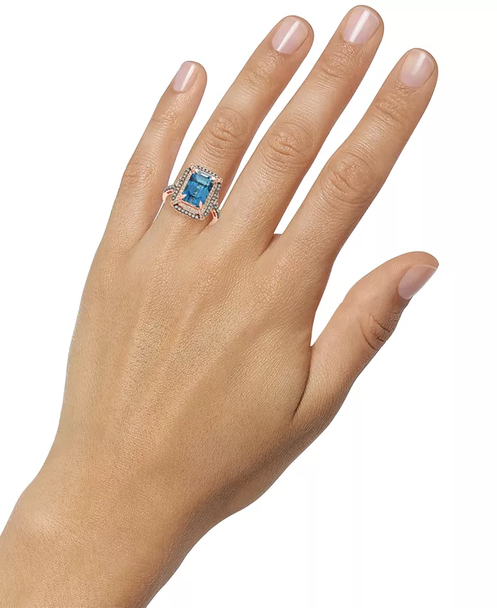 Le Vian Deep Sea Blue Topaz (3-7/8 Ct. T.w.) & Diamond (5/8 Ct. T.w.) Double Halo Ring In 14k Rose Gold (Also Available In 14K White Gold Or 14k Yellow Gold) Jewelry & Watches