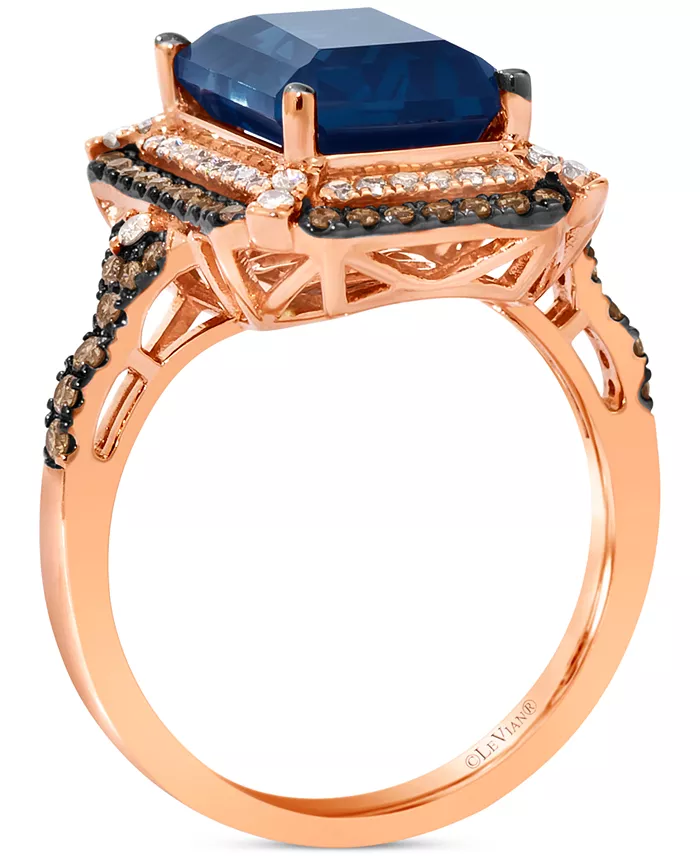 Le Vian Deep Sea Blue Topaz (3-7/8 Ct. T.w.) & Diamond (5/8 Ct. T.w.) Double Halo Ring In 14k Rose Gold (Also Available In 14K White Gold Or 14k Yellow Gold) Jewelry & Watches