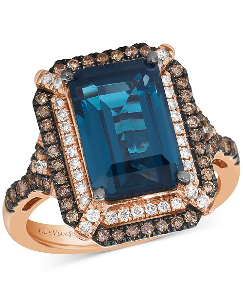Le Vian Deep Sea Blue Topaz (3-7/8 ct. t.w.) & Diamond (5/8 ct. t.w.) Double Halo Ring in 14k Rose Gold (Also Available in 14K White Gold or 14k Yellow Gold) Jewelry & Watches