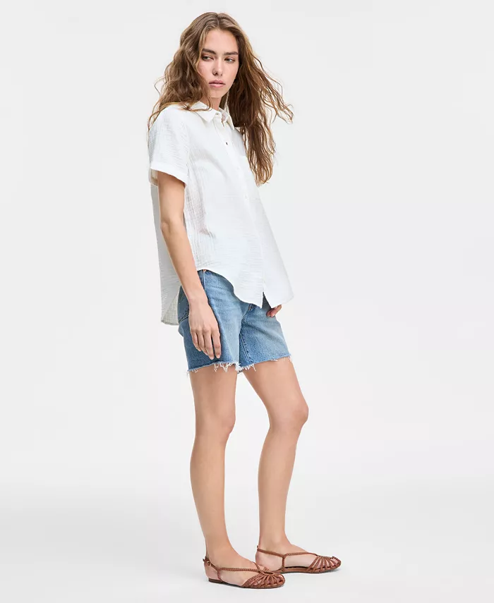 Levi's 501® Mid-Thigh High Rise Straight Fit Denim Shorts Women's Fashion Shoes & Accessories
